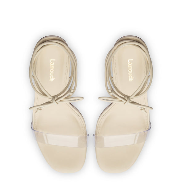 Gloria Sandal In Ivory Leather and Vinyl