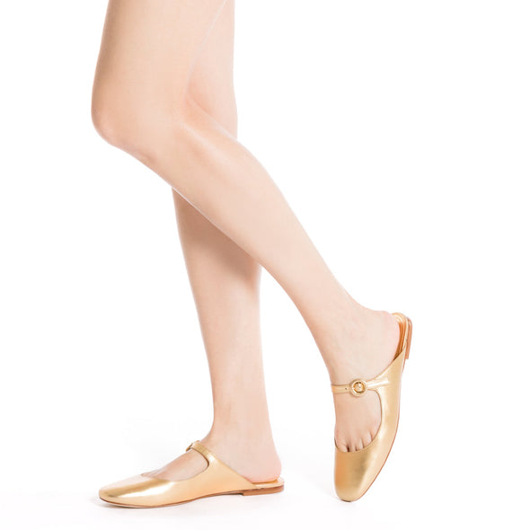 Blair Flat Mule In Gold Metallic Leather