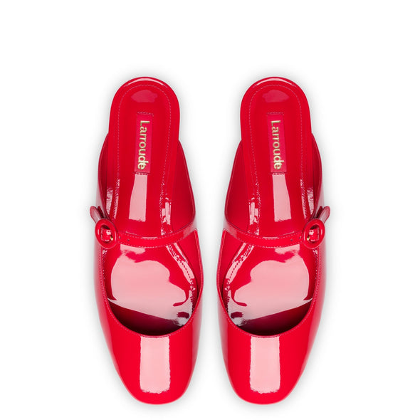 Blair Flat Mule In Scarlet Patent Leather