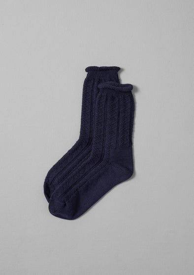 Guernsey Stitch Cotton Socks | Navy