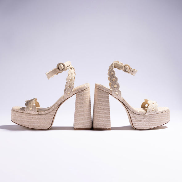 Dolly Broderie Sandal In Natural Raffia