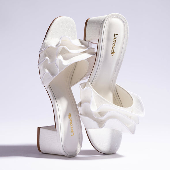 Brigitte Ruffle Mule In White Raffia