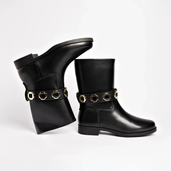 Milan Flat Bootie In Black Water Resistant Leather