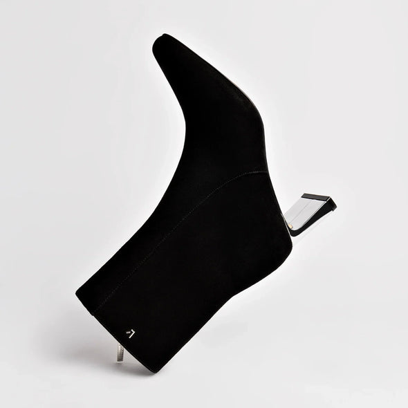 Alexis Bootie In Black Suede and Silver Heel