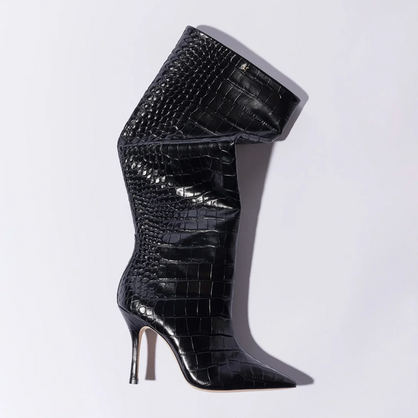 Kate Boot In Black Stamped Leather