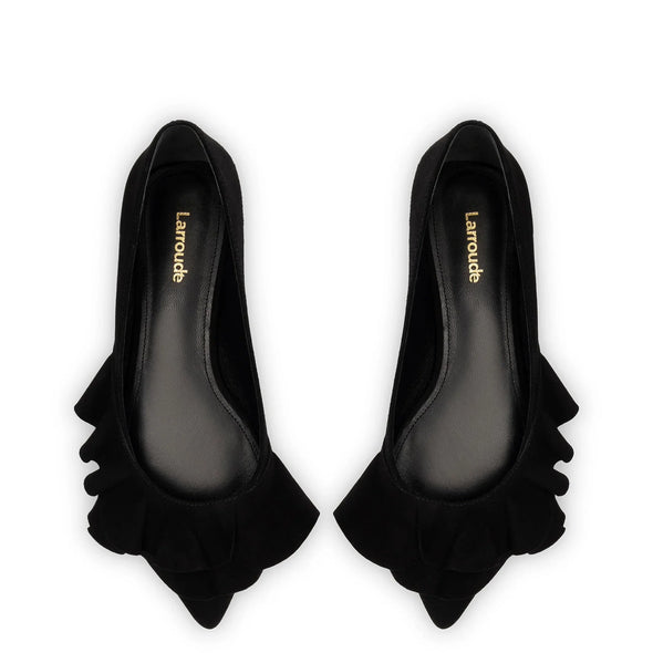 Lee Ruffle Flat In Black Suede