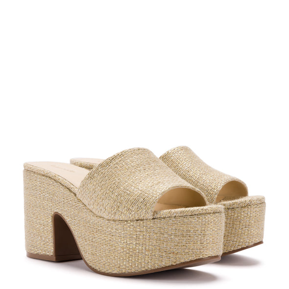 Miso Platform Sandal In Metallic Raffia