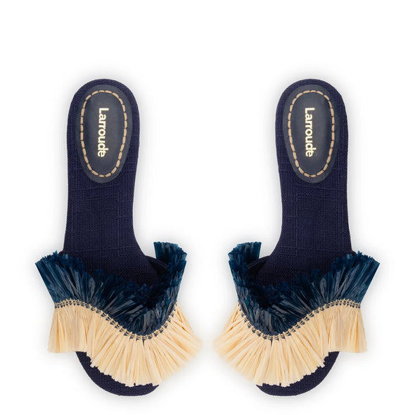 Ivy Fringe Flat In Navy Raffia