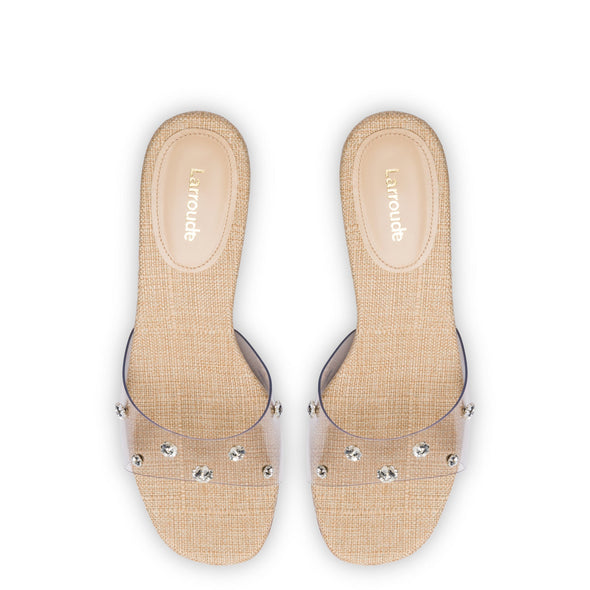 Vivi Lucite Mule in Clear Vinyl with Swarovski® Crystals