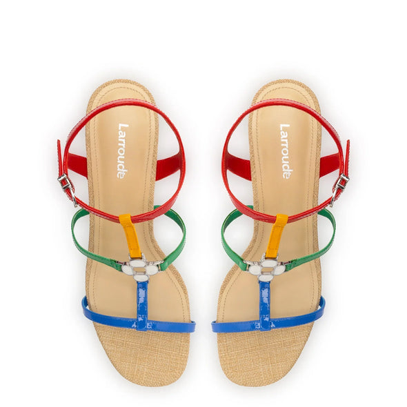 Hana Block In Multicolor Patent Leather and Raffia