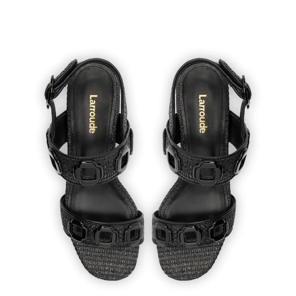 Milan Sandal In Black Wave Raffia