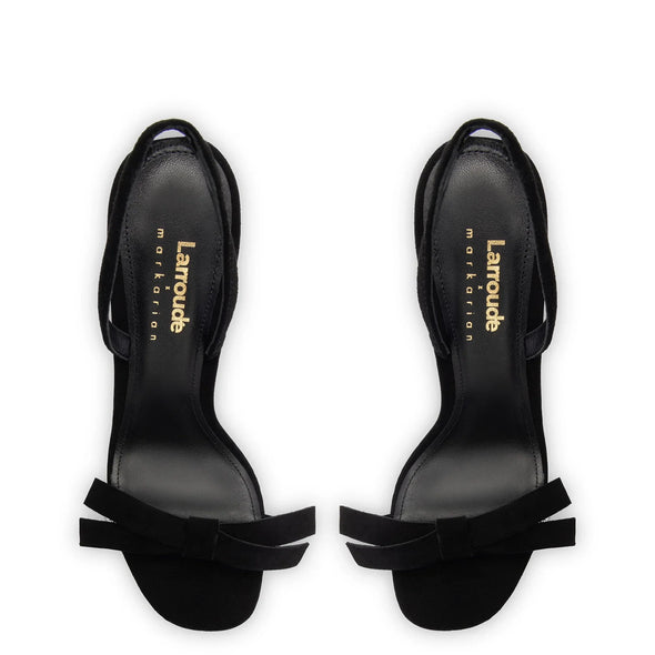 Larroudé x Markarian Sandal In Black Suede and Crystals