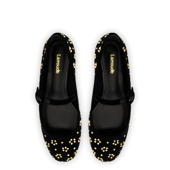 Blair Ballet Flat In Black Velvet and Gold Studs