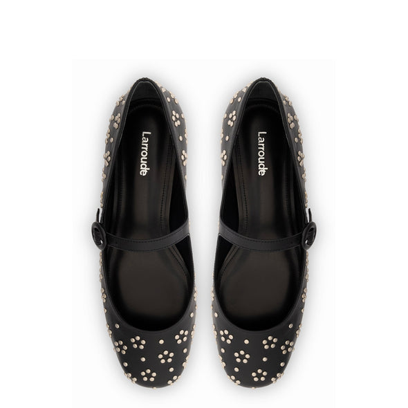 Blair Ballet Flat In Black Leather and Metallic Studs