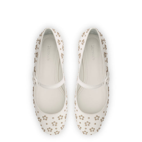 Blair Ballet Flat In White Leather and Metallic Studs