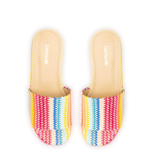 Alex Flatform Mule In Rainbow Raffia