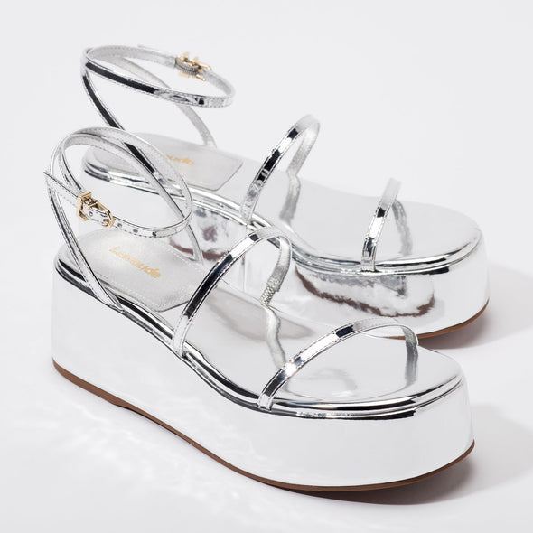 Gio Flatform Sandal In Specchio Silver