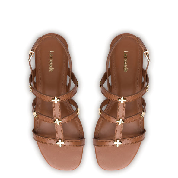 Harmony Flatform Sandal In Caramel Leather