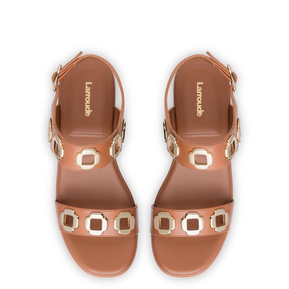 Milan Flatform Sandal In Caramel Leather