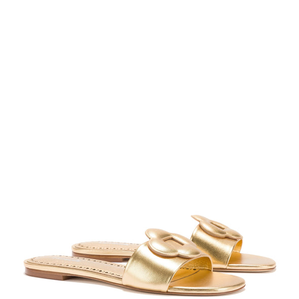 Flora Flat Mule In Gold Metallic Leather