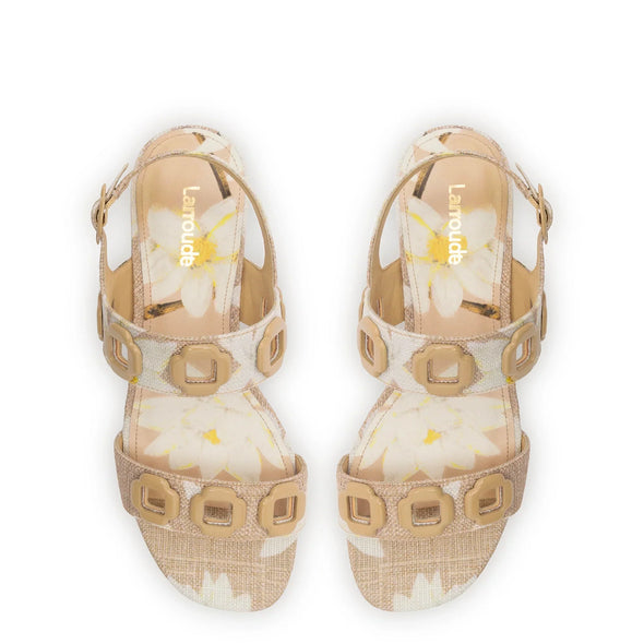 Milan Flat Sandal In Beige Printed Raffia