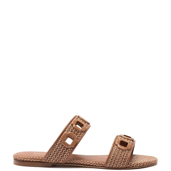 Milan Flat Mule In Caramel Wave Raffia