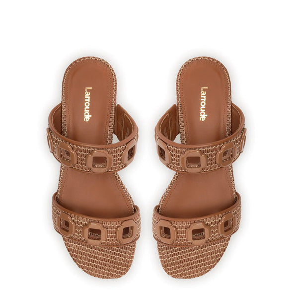 Milan Flat Mule In Caramel Wave Raffia