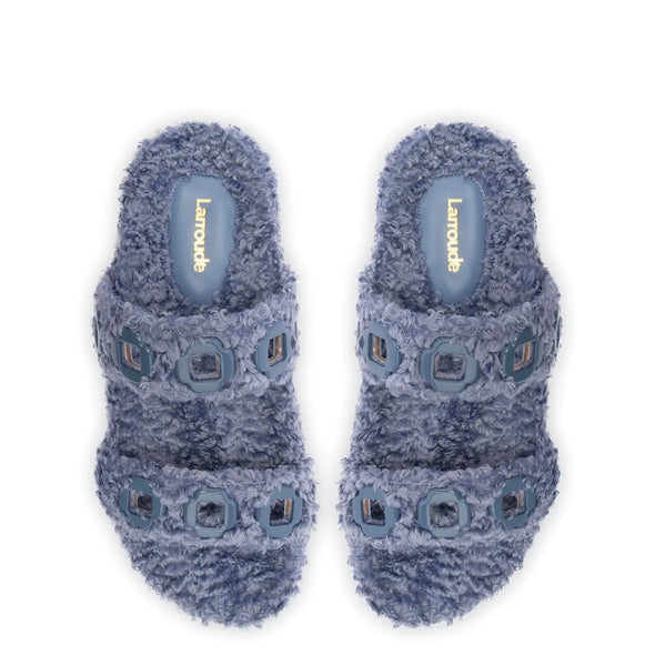 Milan Slide In Blue Faux Fur