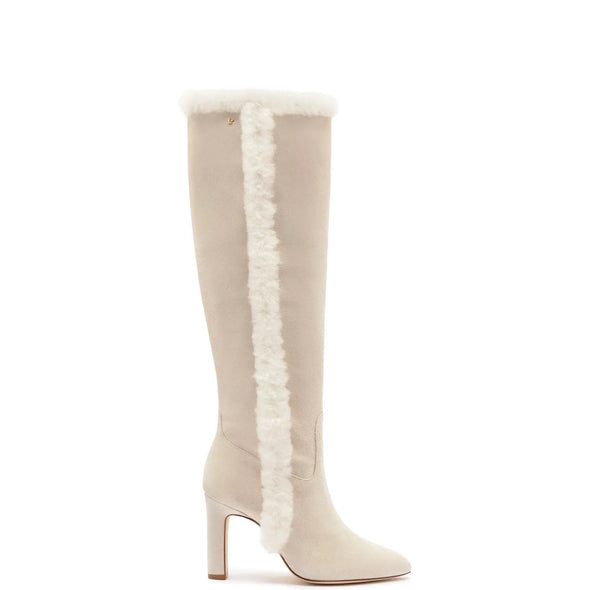 Cindy Hi Faux Fur Boot In Grey Mushroom Suede and Natural Shearling