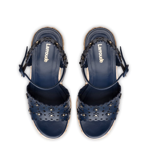 Jasmine Wedge In Navy Leather