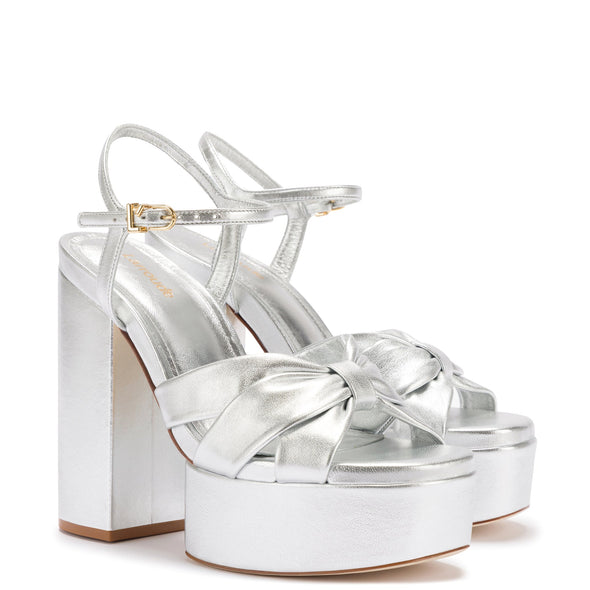 Vivienne Platform Sandal In Silver Metallic Leather