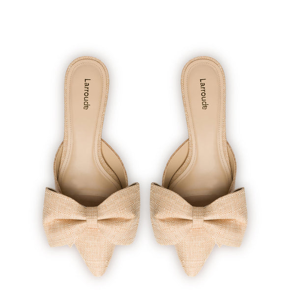 Elle Flat Mule In Beige Raffia