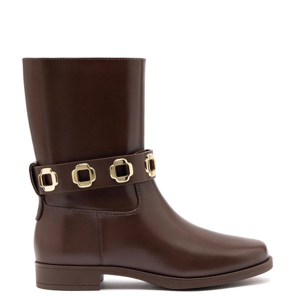 Milan Flat Bootie In Brown Water Resistant Leather