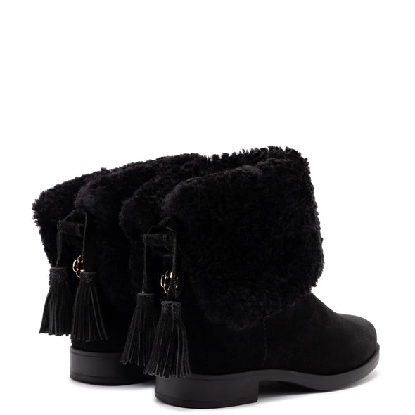 Verbier Bootie In Black Suede and Black Shearling