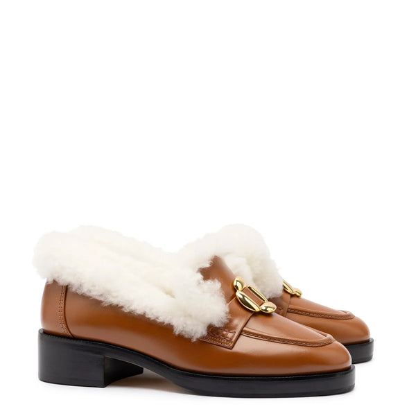 Bobbie Loafer In Caramel Leather and Natural Shearling