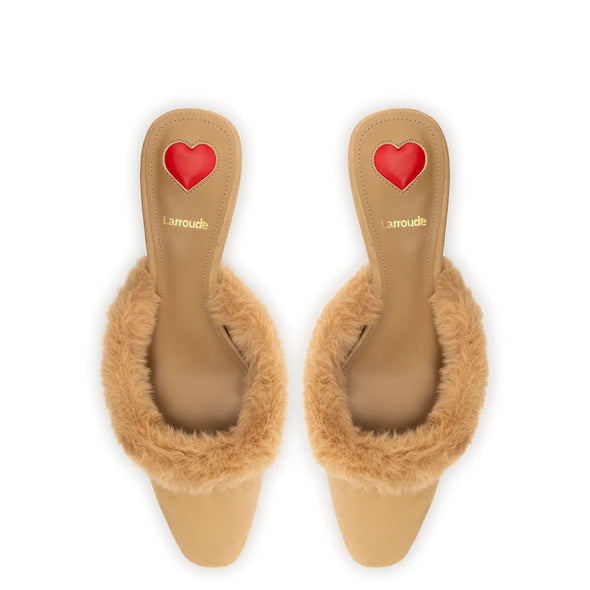 Amal Faux Fur Mule In Peanut Suede