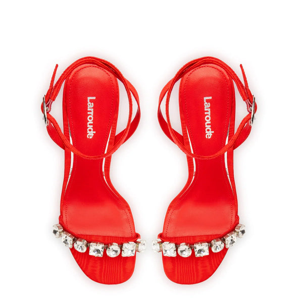 Calypso Sandal In Red Fabric and Crystals