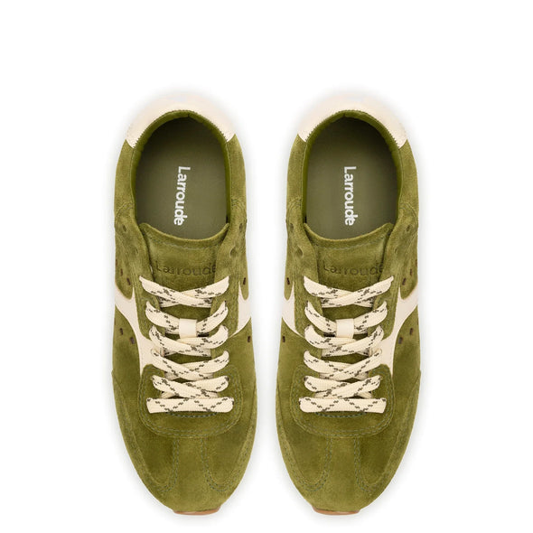 Stella Sneaker In Seaweed Suede and Ivory Leather