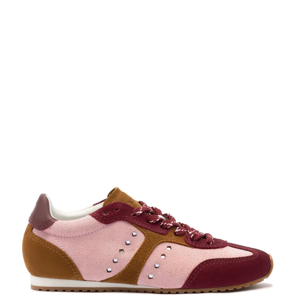 Stella Sneaker In Tulip, Russet and Wine Suede and Silver Metallic Leather