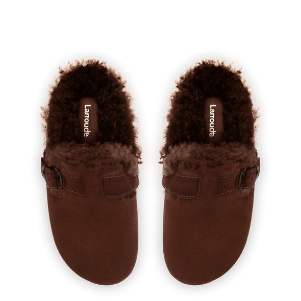 Milan Fur Clog In Brown Suede