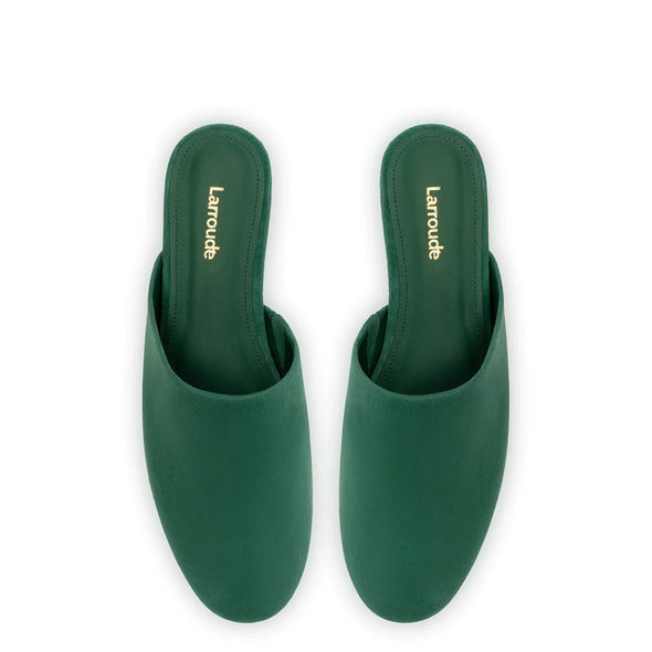 Venice Flat Mule and Pouch Kit In Emerald Suede