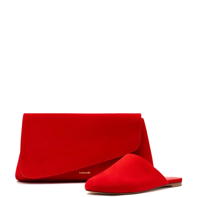 Venice Flat Mule and Pouch Kit In Scarlet Suede