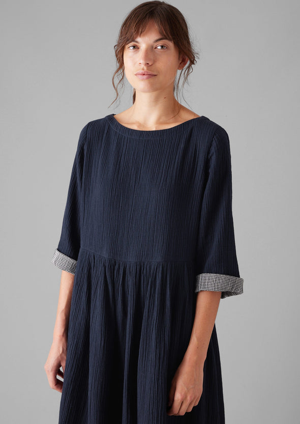 Freya Crinkle Cotton Dress | Indigo Blue