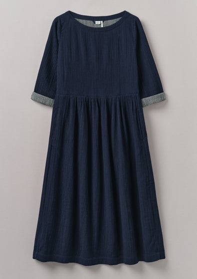 Freya Crinkle Cotton Dress | Indigo Blue