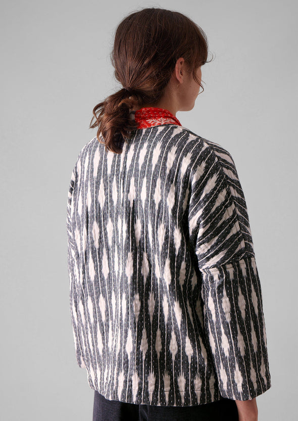 Repurposed Ikat Kantha Jacket | Greys/Blacks