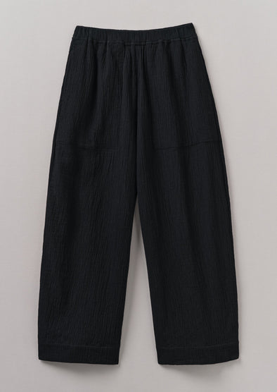 Crinkle Cotton Barrel Leg Pants | Black