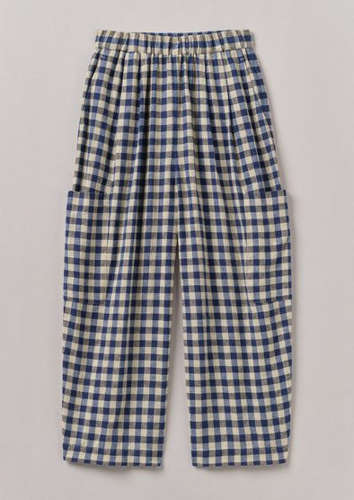 Gingham Linen Cotton Patch Pocket Pants | Denim Blue