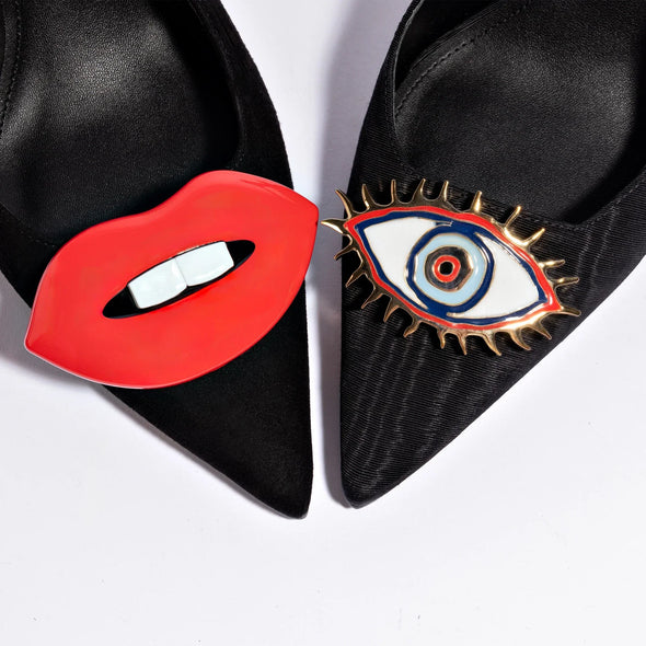 Larroudé x Libertine Lips Pump Hi In Black Suede and Crystals