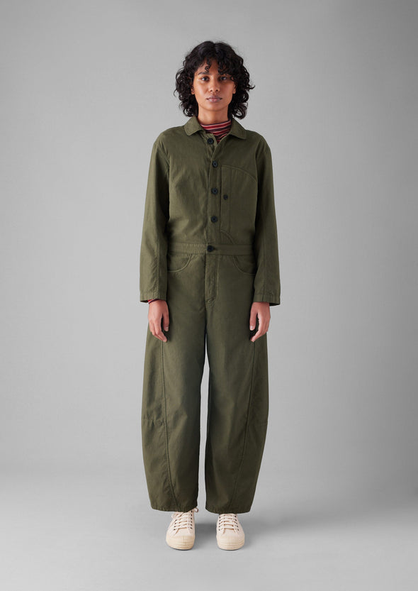 Half Placket Cotton Linen Jumpsuit | Oil Cloth