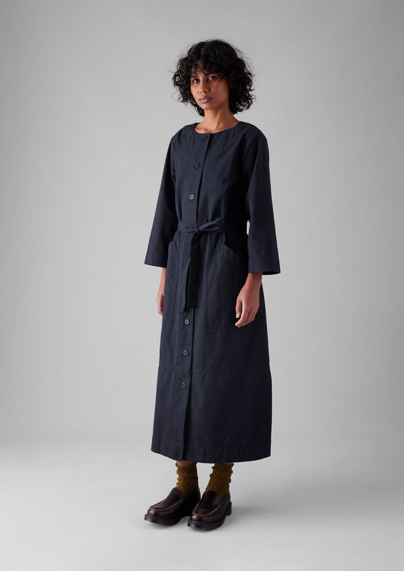 Buttoned Organic Cotton Dress | Navy